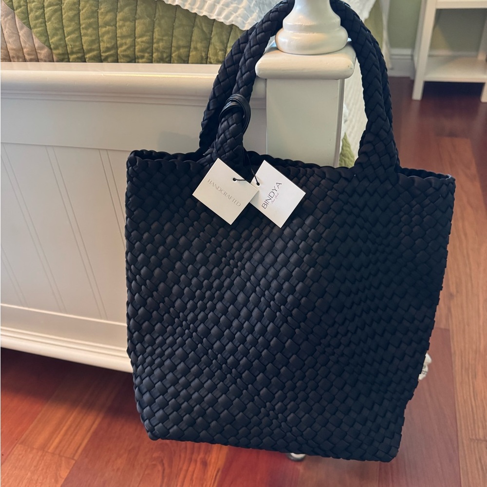 Bindya Woven Tote Bag — Dual Handles, Removable Pouch, NWT
